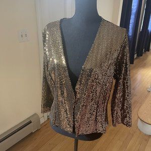 Gold Metallic Sequin Blazer Jacket Cardigan XL
